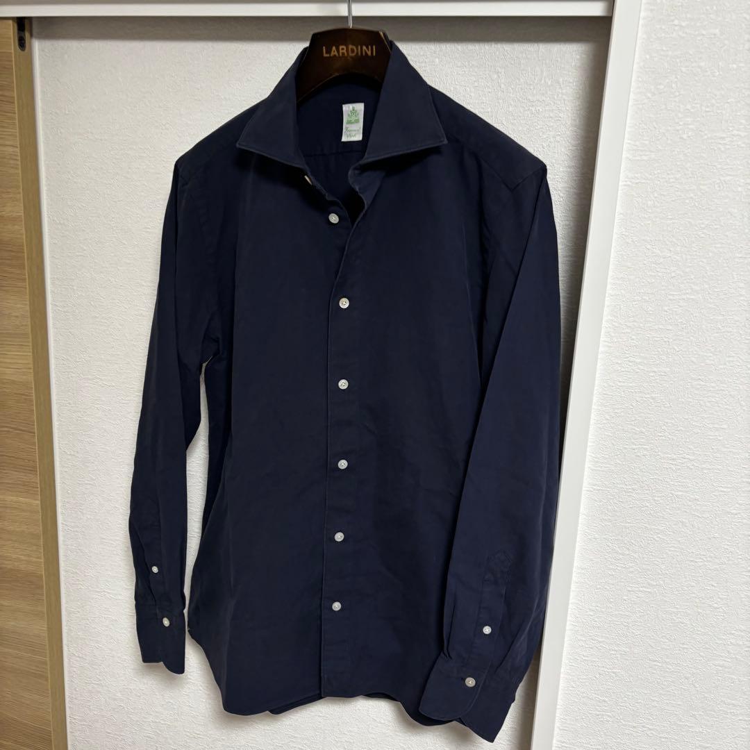 良品】Finamore フィナモレ ホリゾンタルカラーシャツ ネイビー M