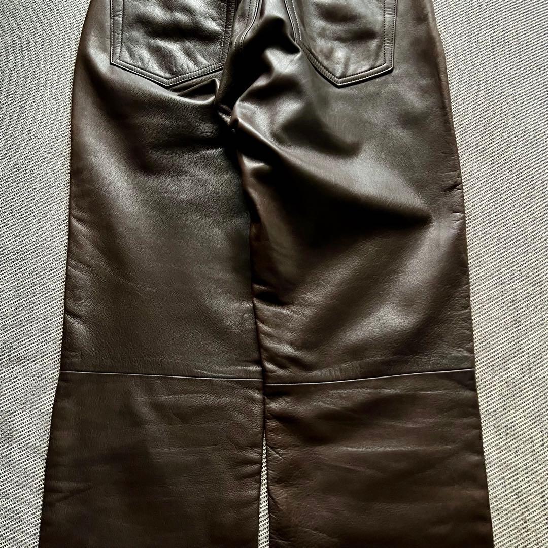 希少00's OLD GAP レザーパンツ 茶 ストレート カニエウエストY2K
