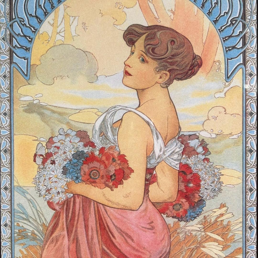 美品 アルフォンス・ミュシャ「四季・夏」リトグラフ 摺師サイン入り