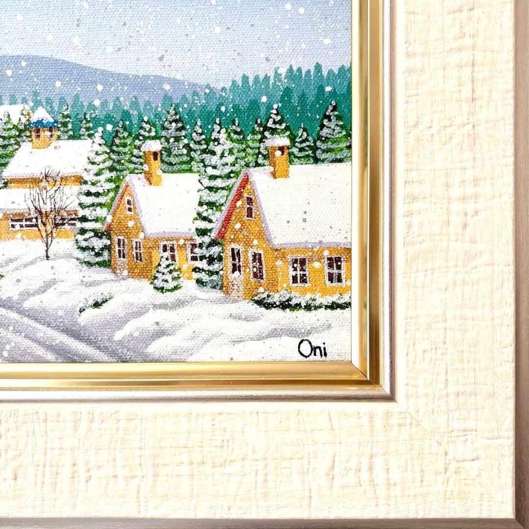 アクリル画 原画 「ホワイトクリスマス08」額縁付き SMサイズ 風景画