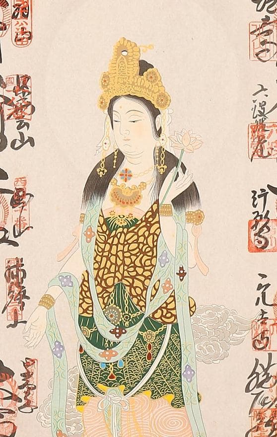 掛軸『西国三十三所霊場御朱印 観音菩薩』絹本 箱無し 掛け軸 p7113
