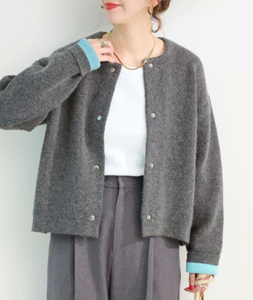 2025AW完売色【B.C STOCK】2層スムース編みニットブルゾン グレー