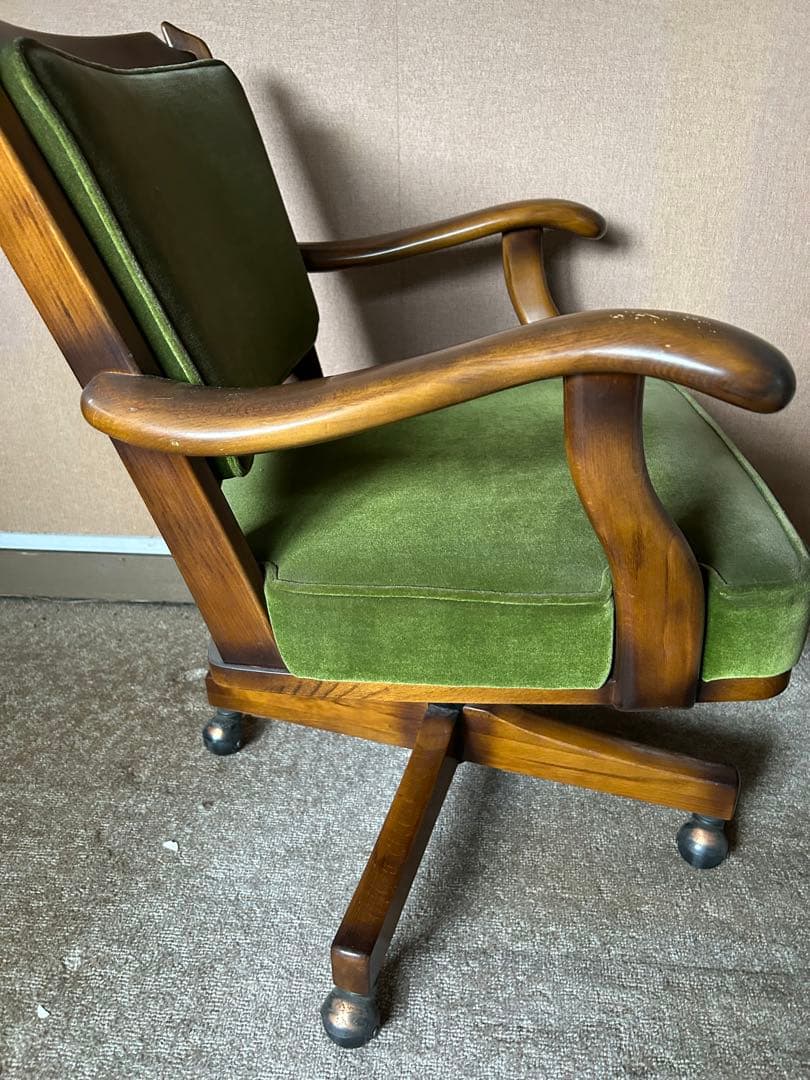 緑色 ベロア 回転椅子 キャスター付き