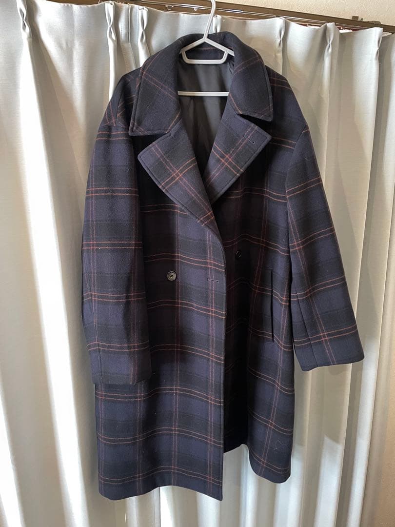 ネイビー チェック ダブルブレスト コートL【〜1/25 SALE】 - メルカリ