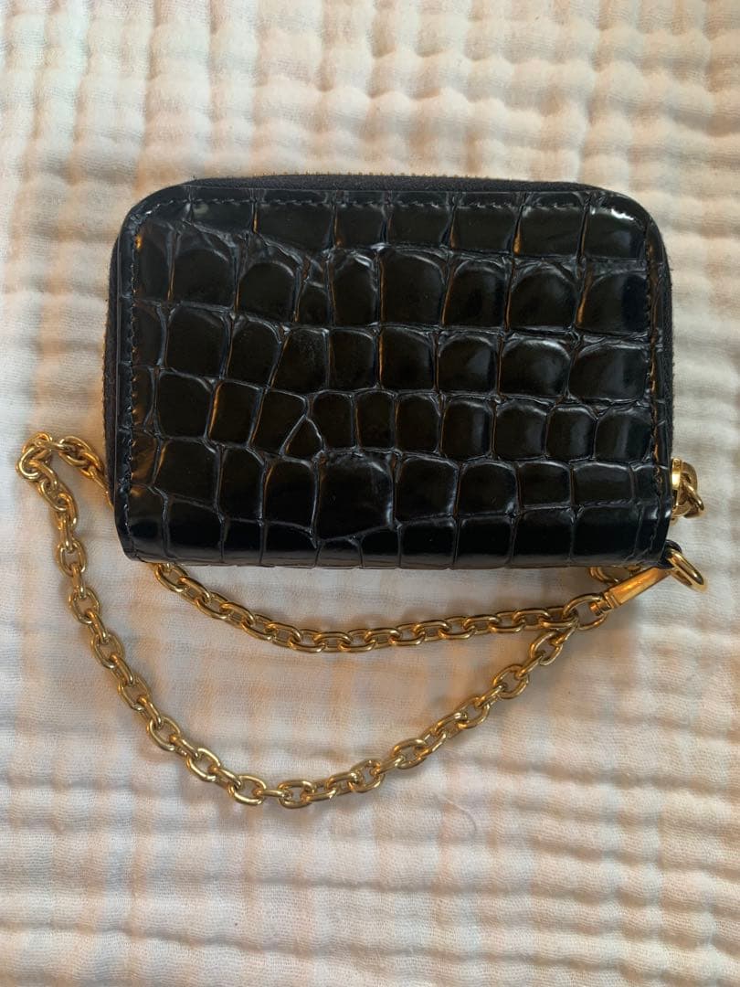 美品 miumiu チェーンウォレット ラウンドファスナー クロコ型押し