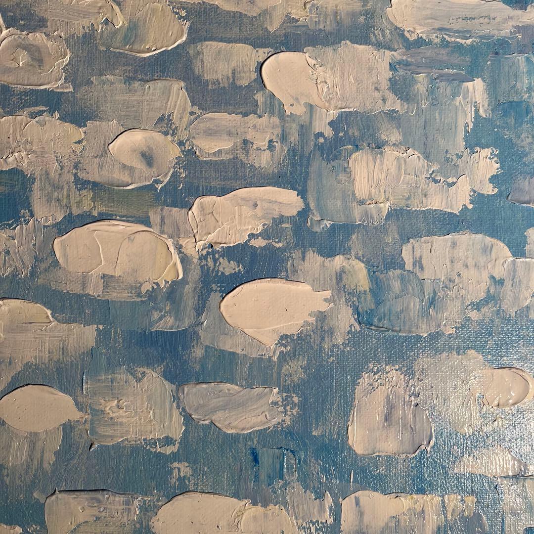 ☆秀作☆ 手書き油絵 スカイブルー 肉筆絵画 インテリア 油彩画