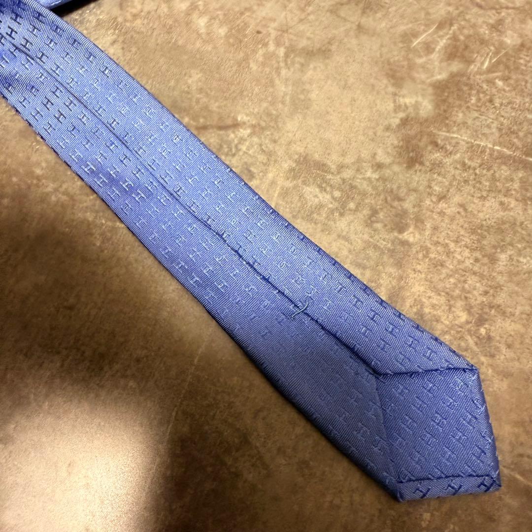 HERMES エルメス ネクタイ ブルー ファソネ H柄 定番 王道 光沢 希少