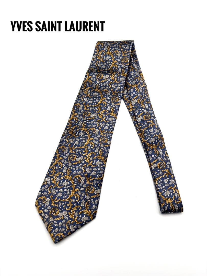 美品 イヴサンローラン ネクタイ 高級 シルク100% フォーマル ブルー系