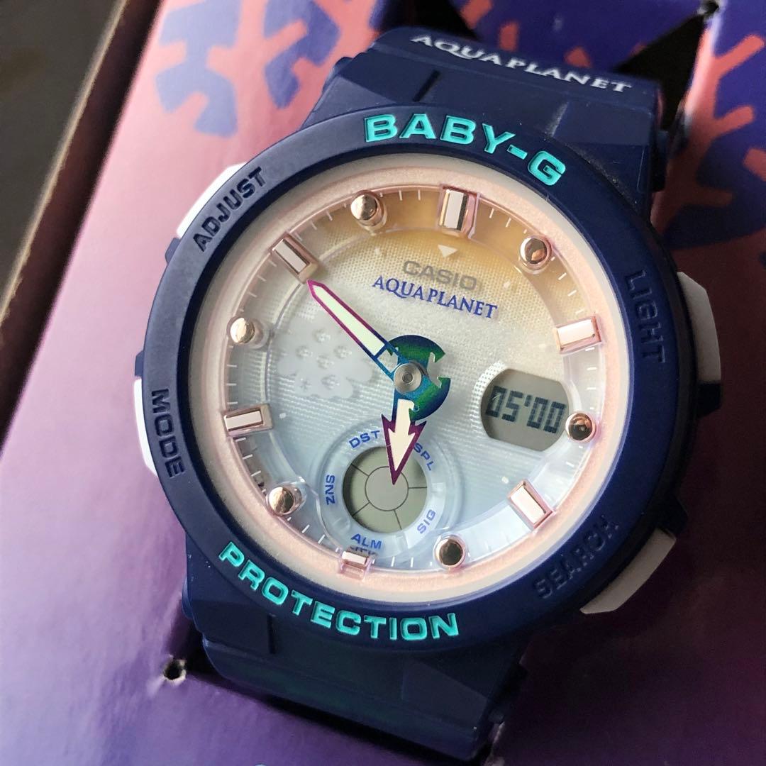 【極美品】CASIO BABY-G AQUAPLANET ネイビー BABY-G ベビーG 電波ソーラー スクエア 黒 水色 BGD-5650-2JF CASIO
