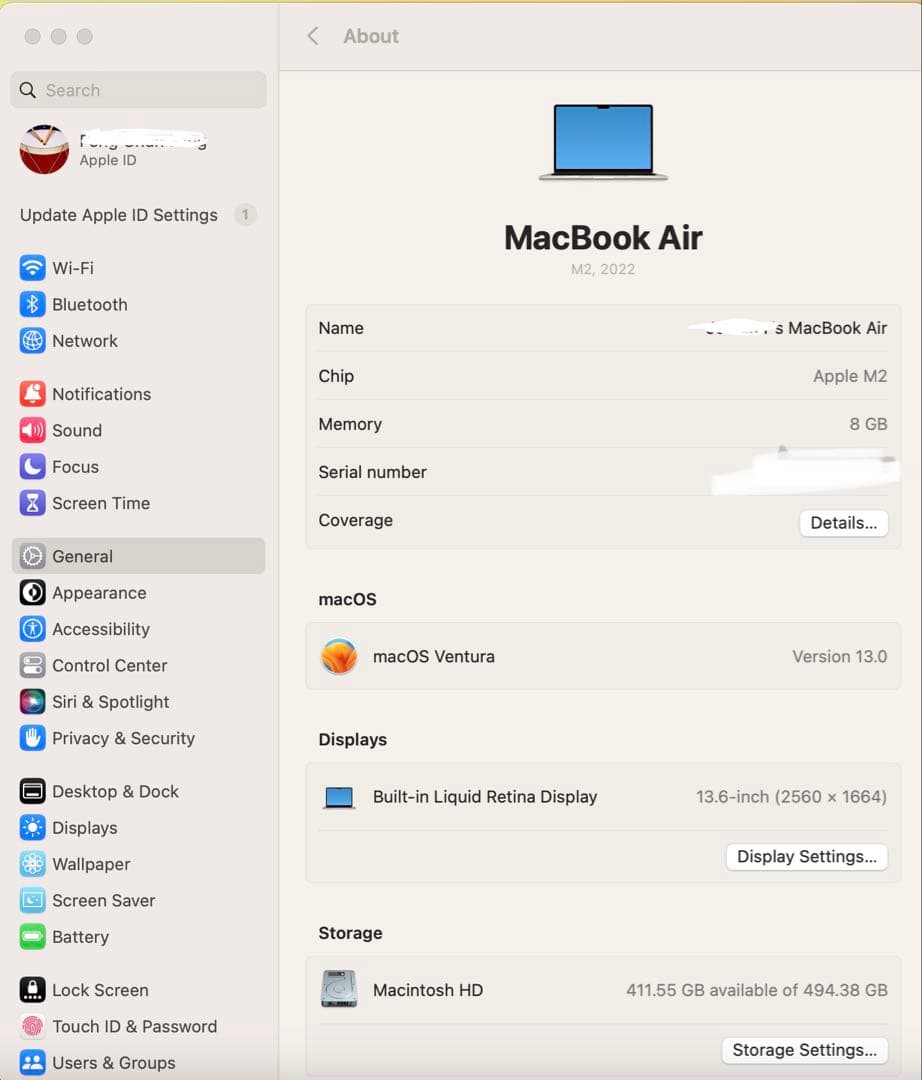 ほぼ未使用　MacBook Air 2022 M2モデル 8GB/512GB
