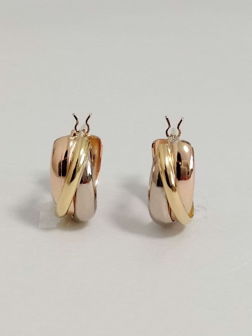 18金 スリーカラーフープピアス YG WG PG ゴールド 新品未使用①