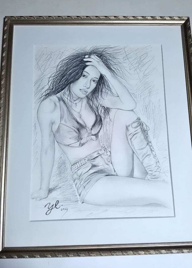 絵画、美人画、裸婦6F、ブーツS、新品額縁、肉筆、真作。