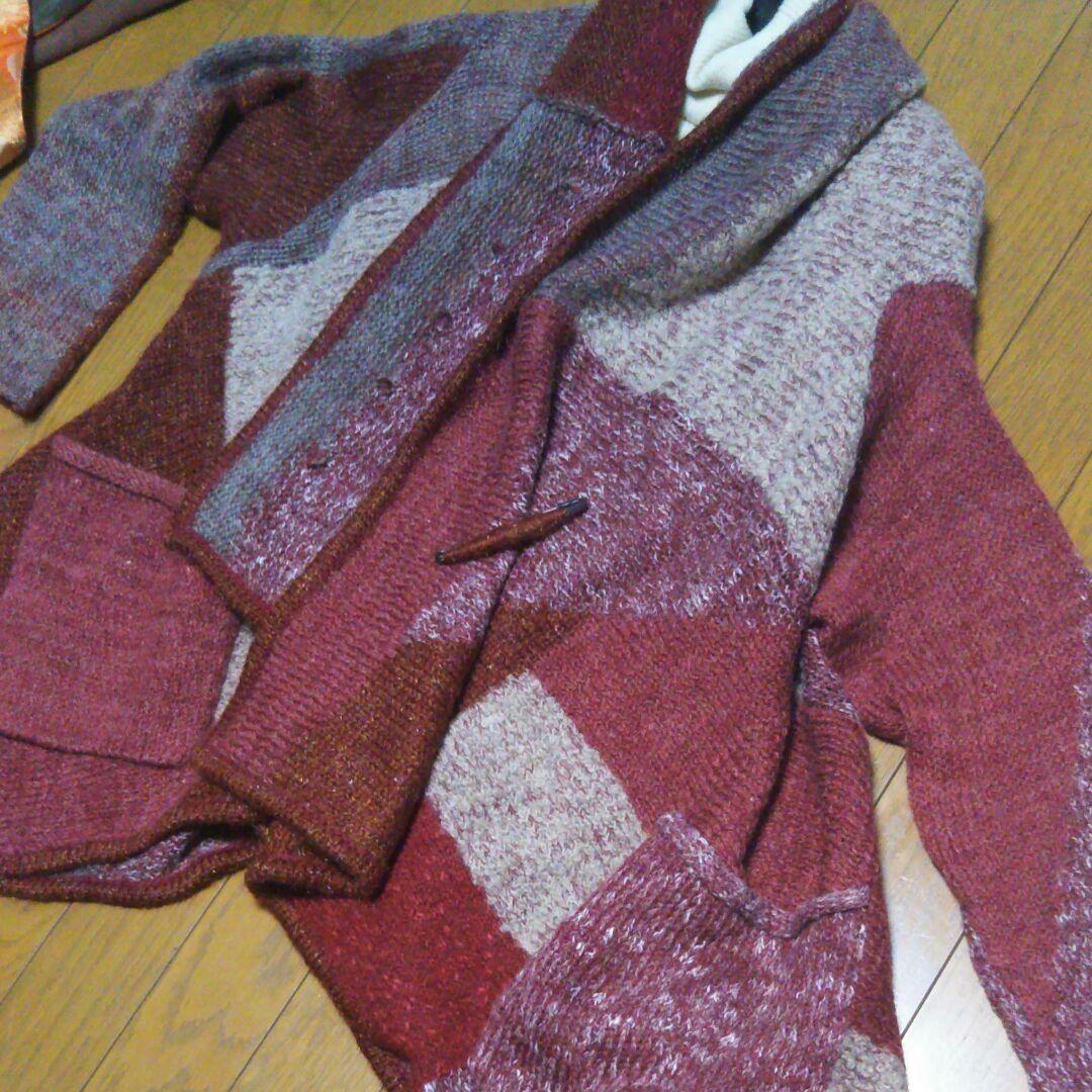 《センソユニコ》再値下❗(新品に近い)えんじ他3色の格子変形ニットコート 619