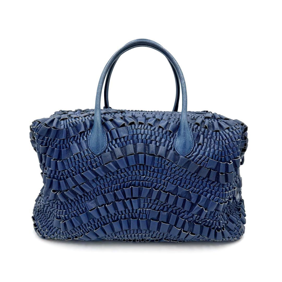 ボッテガヴェネタ ミニボストン ハンドバッグ フリル レザー コバルト