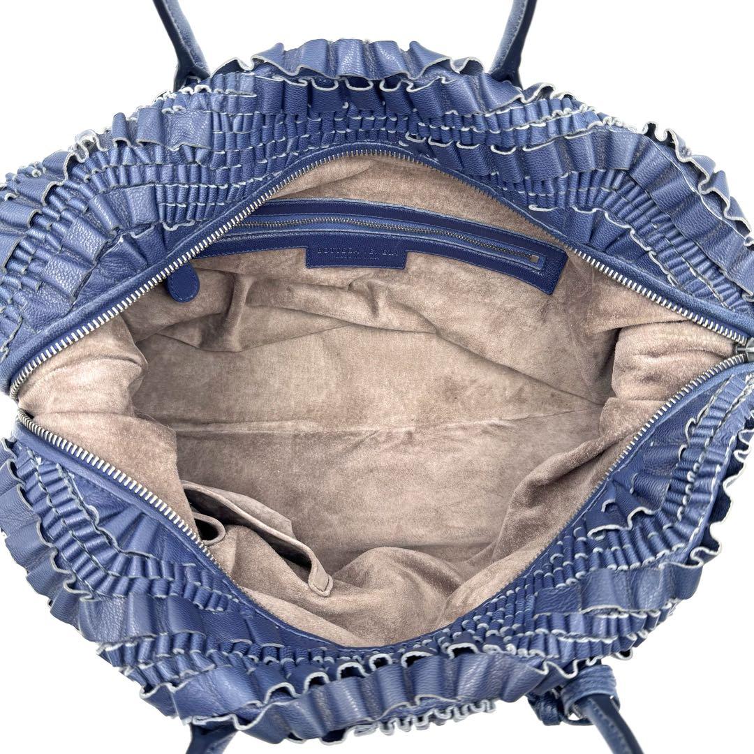 ボッテガヴェネタ ミニボストン ハンドバッグ フリル レザー コバルト