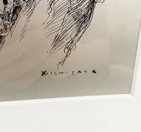 石阪春生 女性像 ペン画 金属製フレーム - 絵画ヴィンテージ 通販