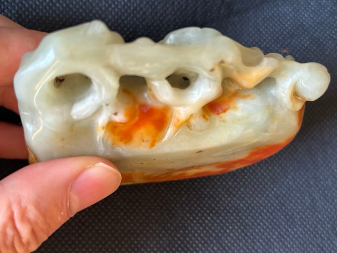 中国古美術品 清の時代 和田青白玉 砡 梅文筆洗 蘇工 172g - 彫刻