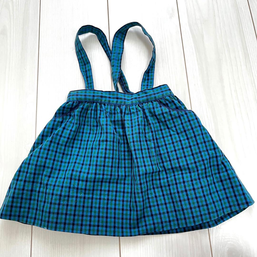 ファミリア familiar チェック柄 スカート 肩紐付き 青 緑 - メルカリ