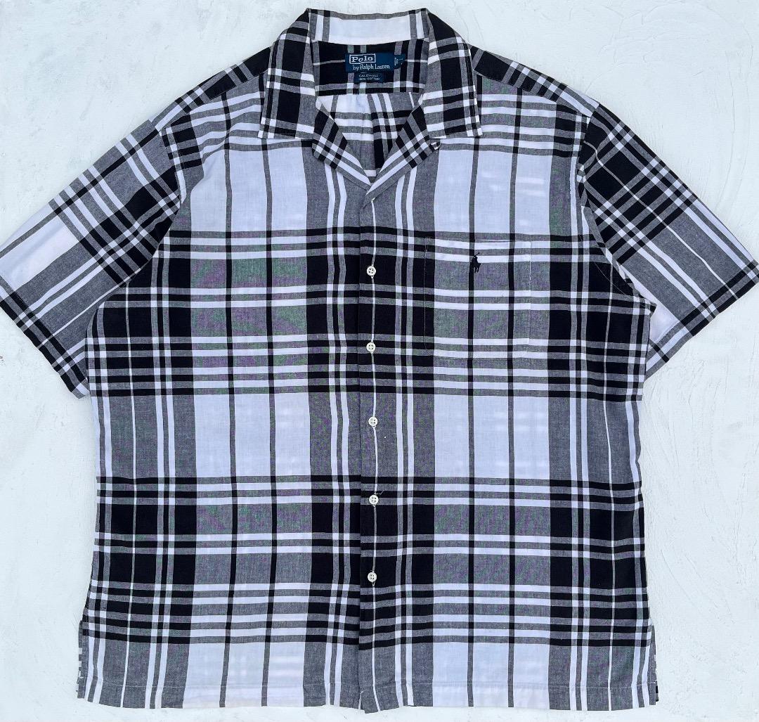 90s ポロ ラルフローレン COLDWELL 開襟シャツ 黒 白