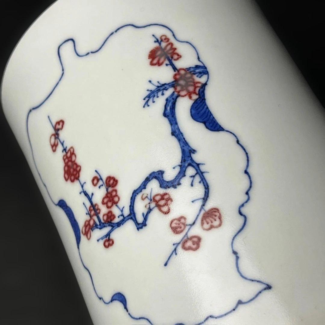 唐物 釉裏紅韋駄天紋筆筒 大清康煕年製 款 中国美術