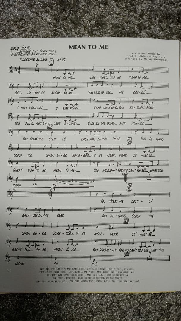 ボーカル ビッグバンド譜面：MEAN TO ME ボーカル ビッグバンド譜面