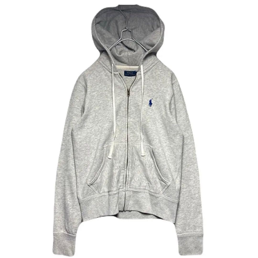 POLO RALPH LAUREN 刺繍ロゴ ジップパーカー グレー 短丈 - メルカリ