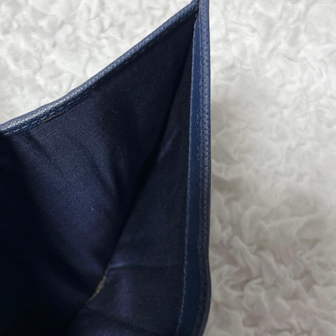 極美品✨PRADA ネイビー 二つ折り財布 サフィアーノレザー ゴールド