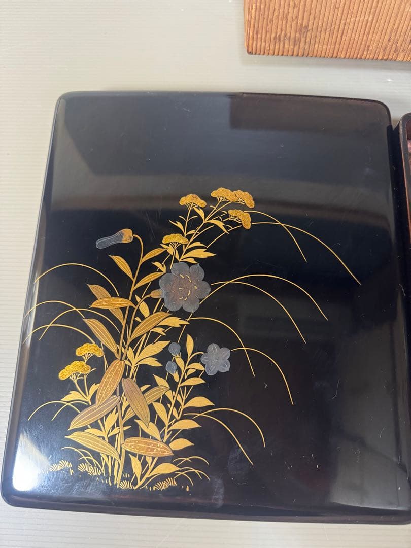 2365 草花蒔絵 硯箱 平安楊光堂作 書道具