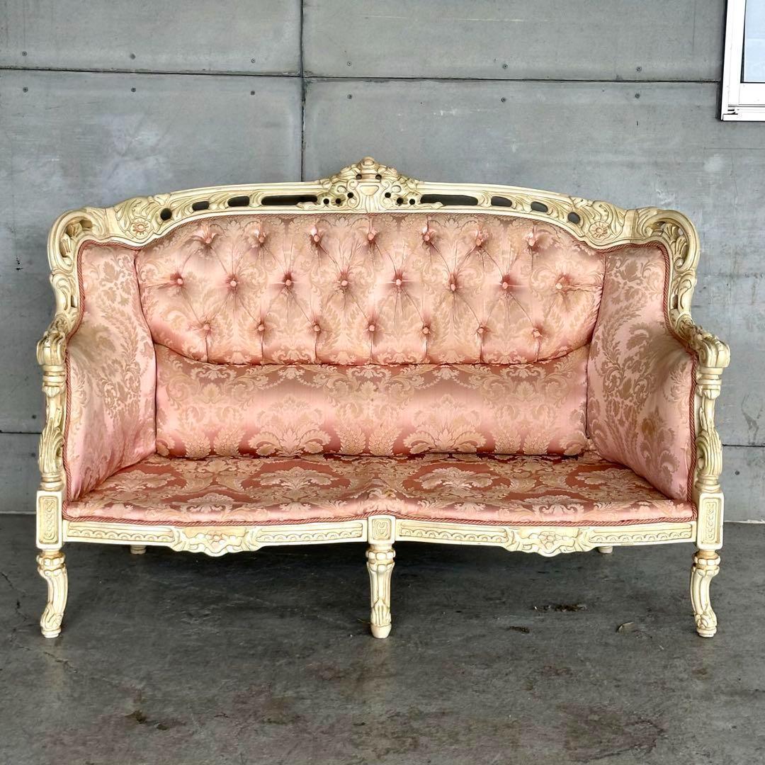 ★90s★イタリア製　アンティーク　ヴェルサイユ ロココ調 2Pソファ 姫家具 サルタレッリ ヴェルサイユ 2人掛け ソファ アイボリー 2Pソファ