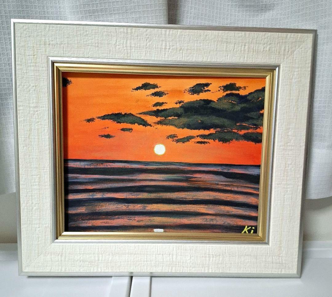 夕日と海のアクリル画 F3号 キャンバス 原画 アート 風景画 - メルカリ