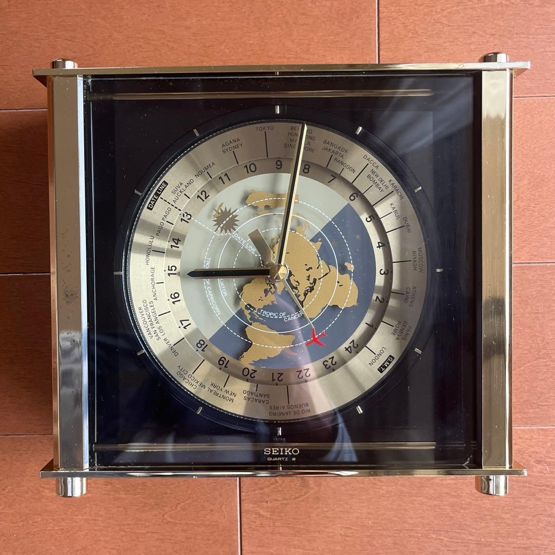 SEIKO 世界時計 置き時計 クオーツ 電池式 ゴールド - メルカリ