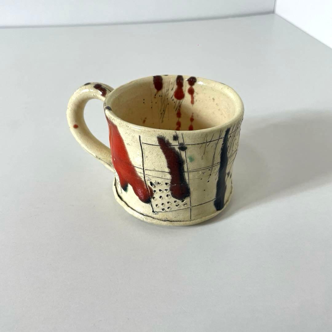 XG539 陶芸家・山田和・赤釉織部珈琲碗・織部焼・茶碗・酒器・茶道・