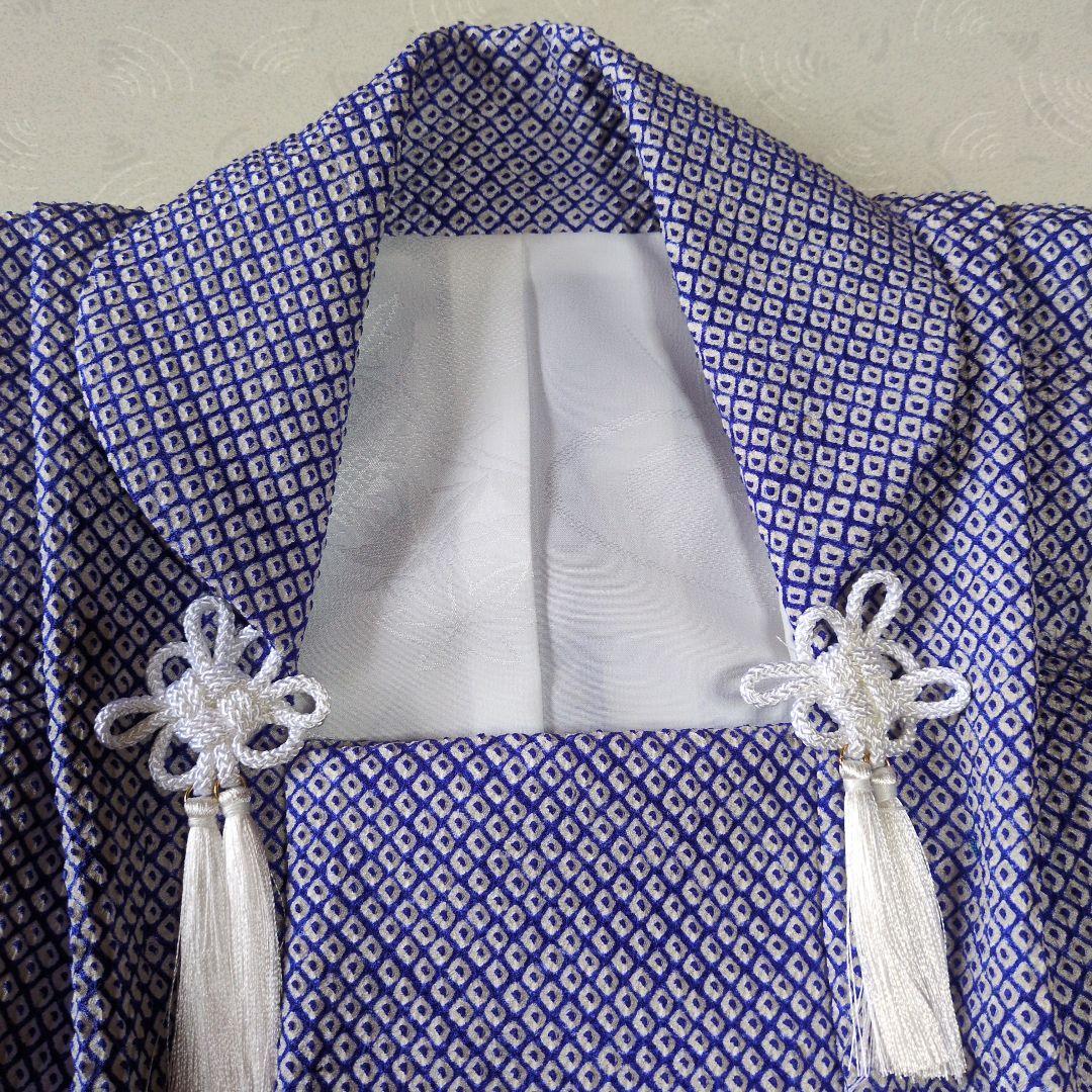 七五三3歳正絹総絞り手縫いの被布と巾着(被布丈47㌢）青色