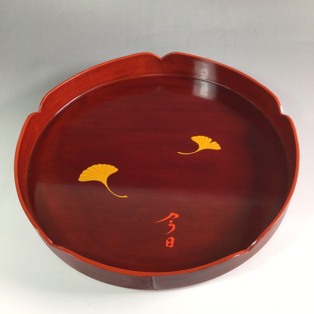 R356 千歳盆 『塗師 川瀬表完作』『花押』『銀杏蒔絵』 共箱