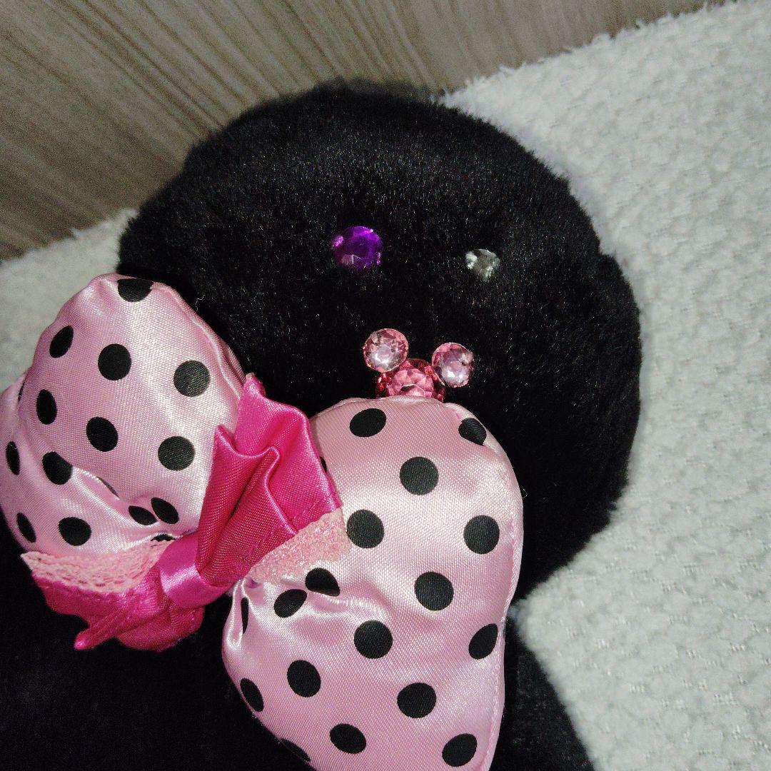 ディズニー ミニー 黒 ピンク 水玉 リボン ファンキャップ ビジュー