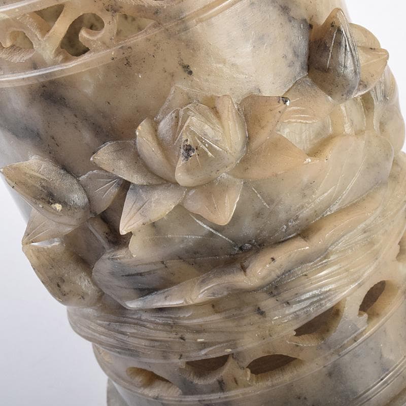 中国 玉石彫刻 蓮刻 玉器 筆筒 二点まとめて C R7634