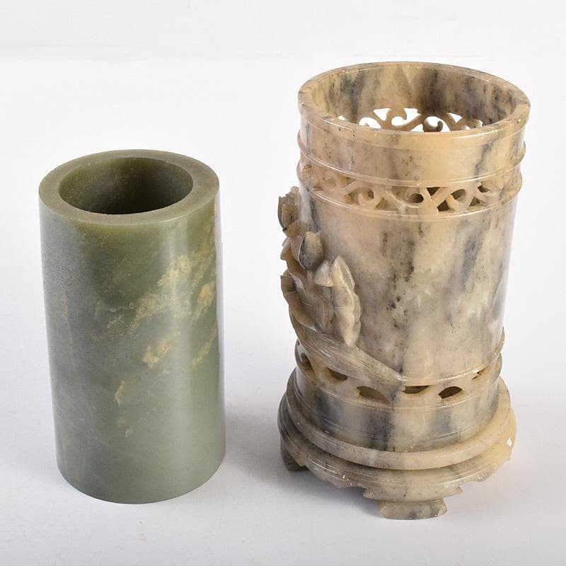 中国 玉石彫刻 蓮刻 玉器 筆筒 二点まとめて C R7634 - メルカリ