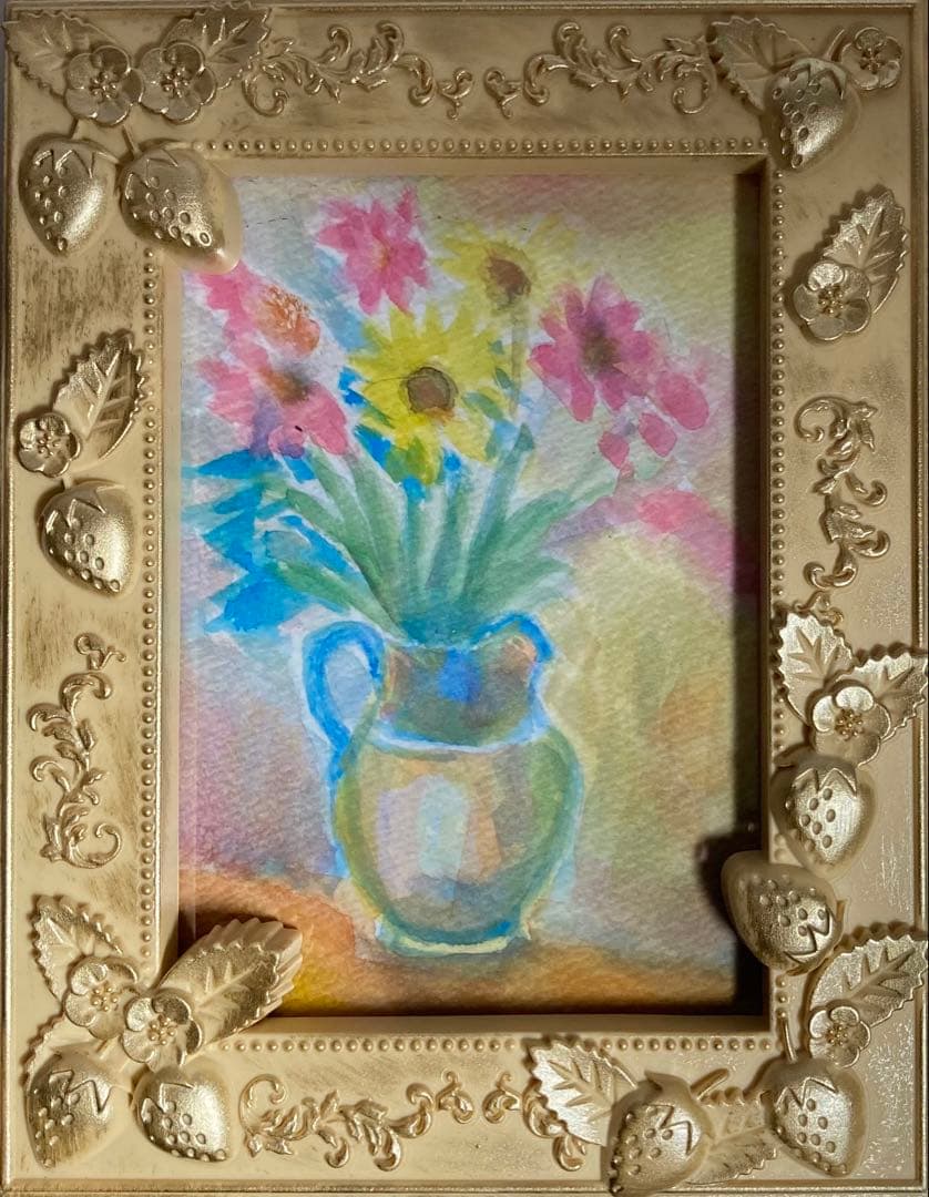 写真 花瓶の花の水彩画 額入り - メルカリ