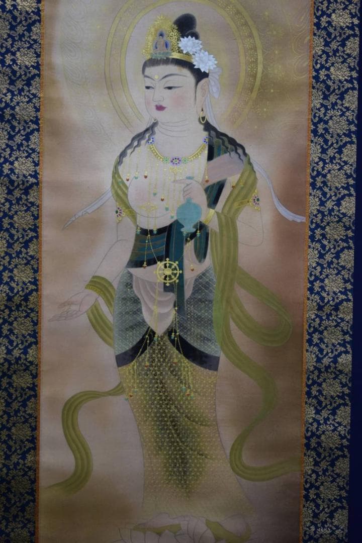 真作/萱島青潮/観世音菩薩図/桐共箱付/布袋屋掛軸HE-