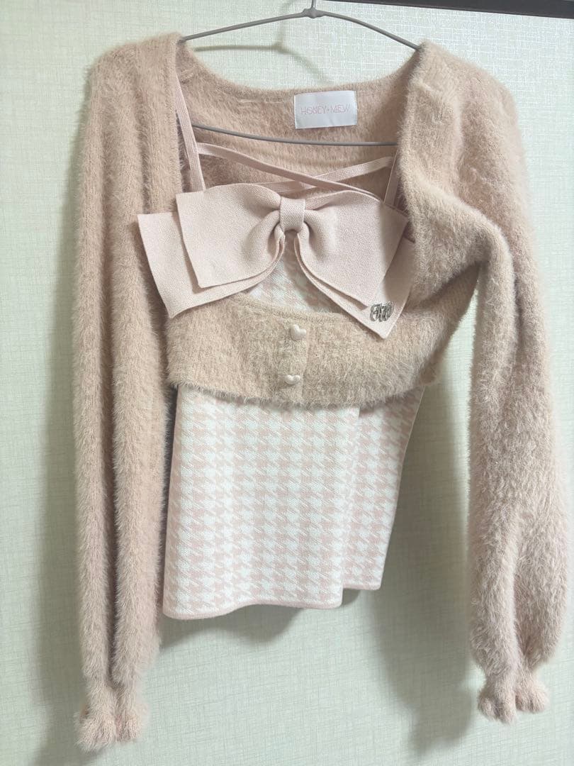 ハニーミュウ HONEYMEW ビッグリボンシャギーアンサンブルトップス