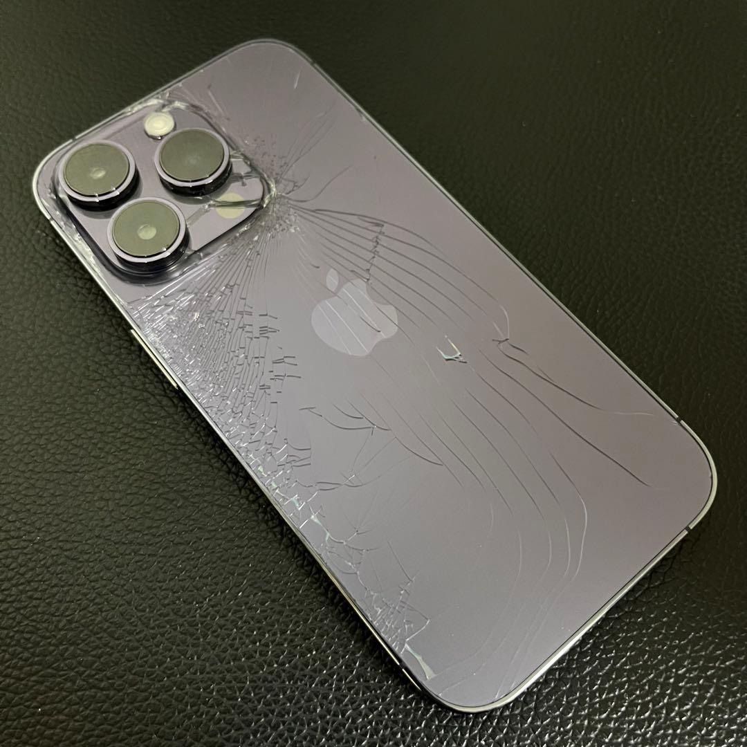 iPhone 14 Pro 256GB ディープパープル 背面割れ 動作良好