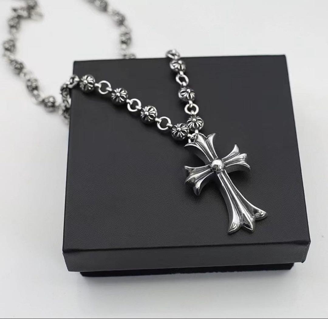 クロムハーツ ネックレス Chrome Hearts 60cm クロムハーツ スモール クロス ベイル ペーパーチェーン 61cm (CHROME