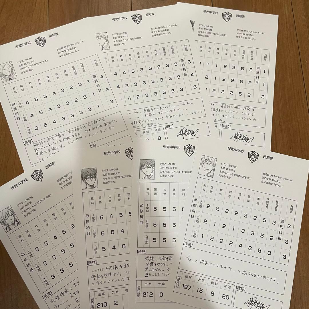 黒子のバスケ 帝光中 成績表 コンプリート - メルカリ