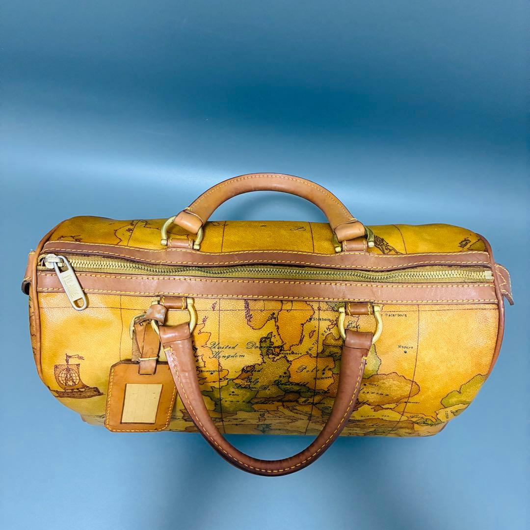 プリマクラッセ 世界地図柄 PVC×レザー ハンドバッグ ミニボストン