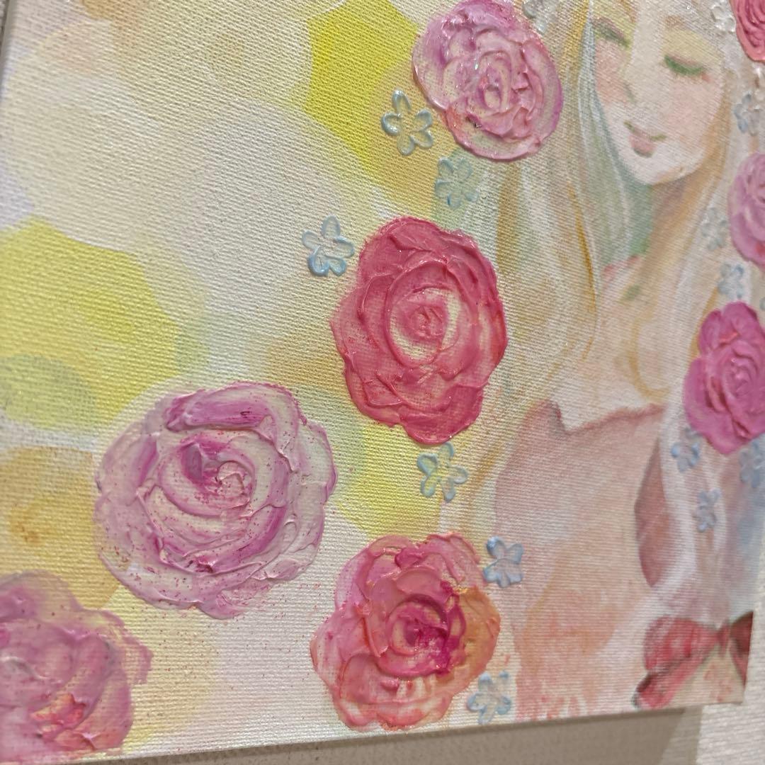 テクスチャーアート アクリル画 現代アート 花の絵 抽象画 原画 人物