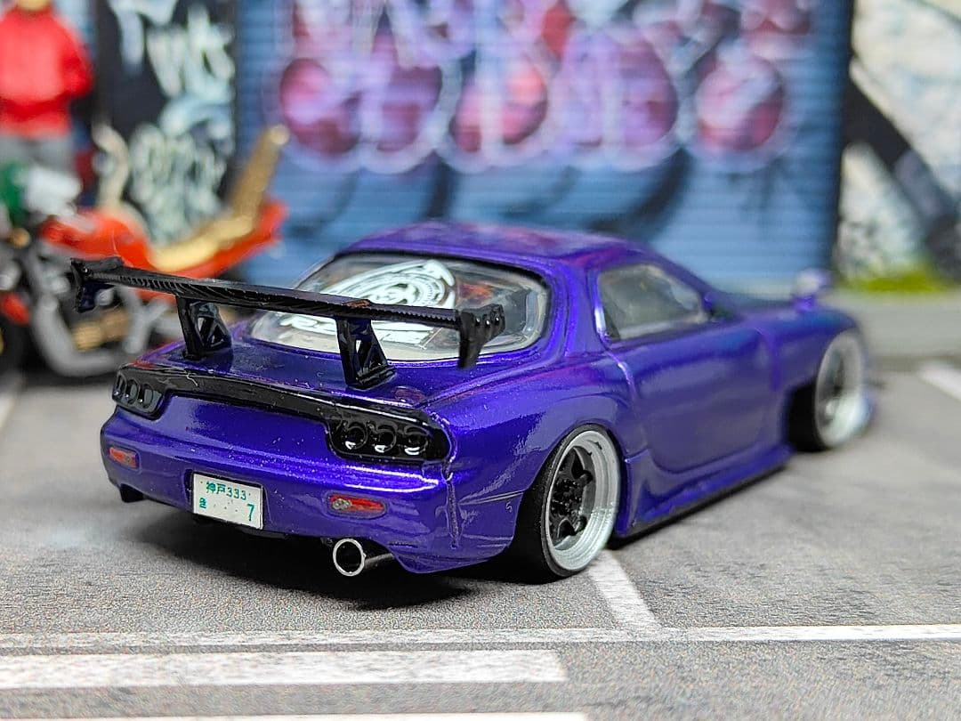 トミカ改造 マツダ RX7 雨宮仕様 フルエアロ 紫 深リムホットウィール