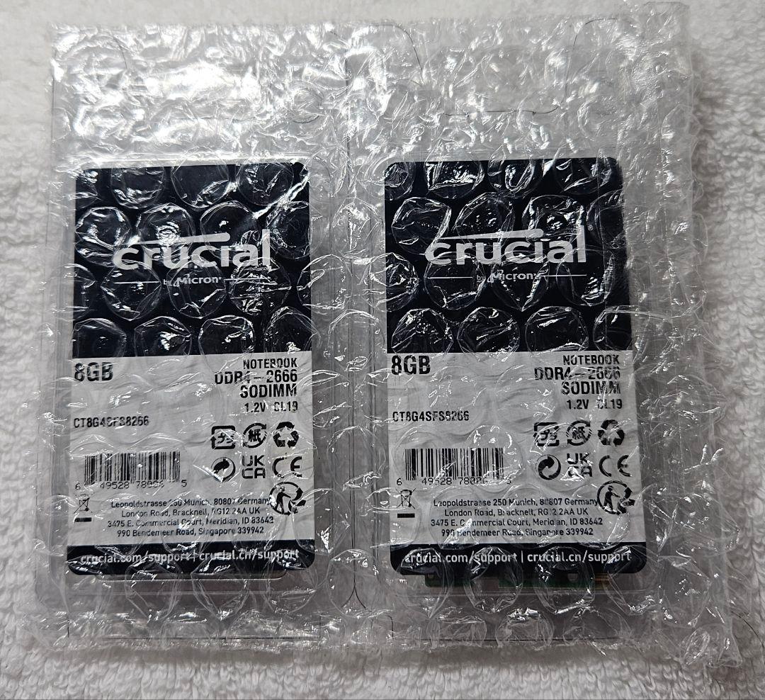 crucial純正 新品未使用未開封品 DDR-4 8GB 2箱 = 16GB