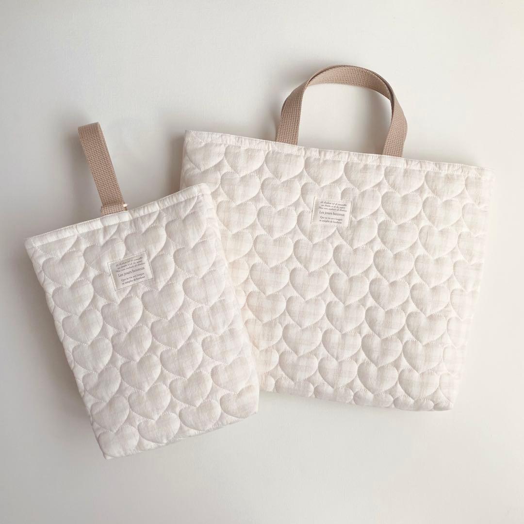 ハートキルト 入園入学4点セット 入学準備 ハート チェック 韓国生地