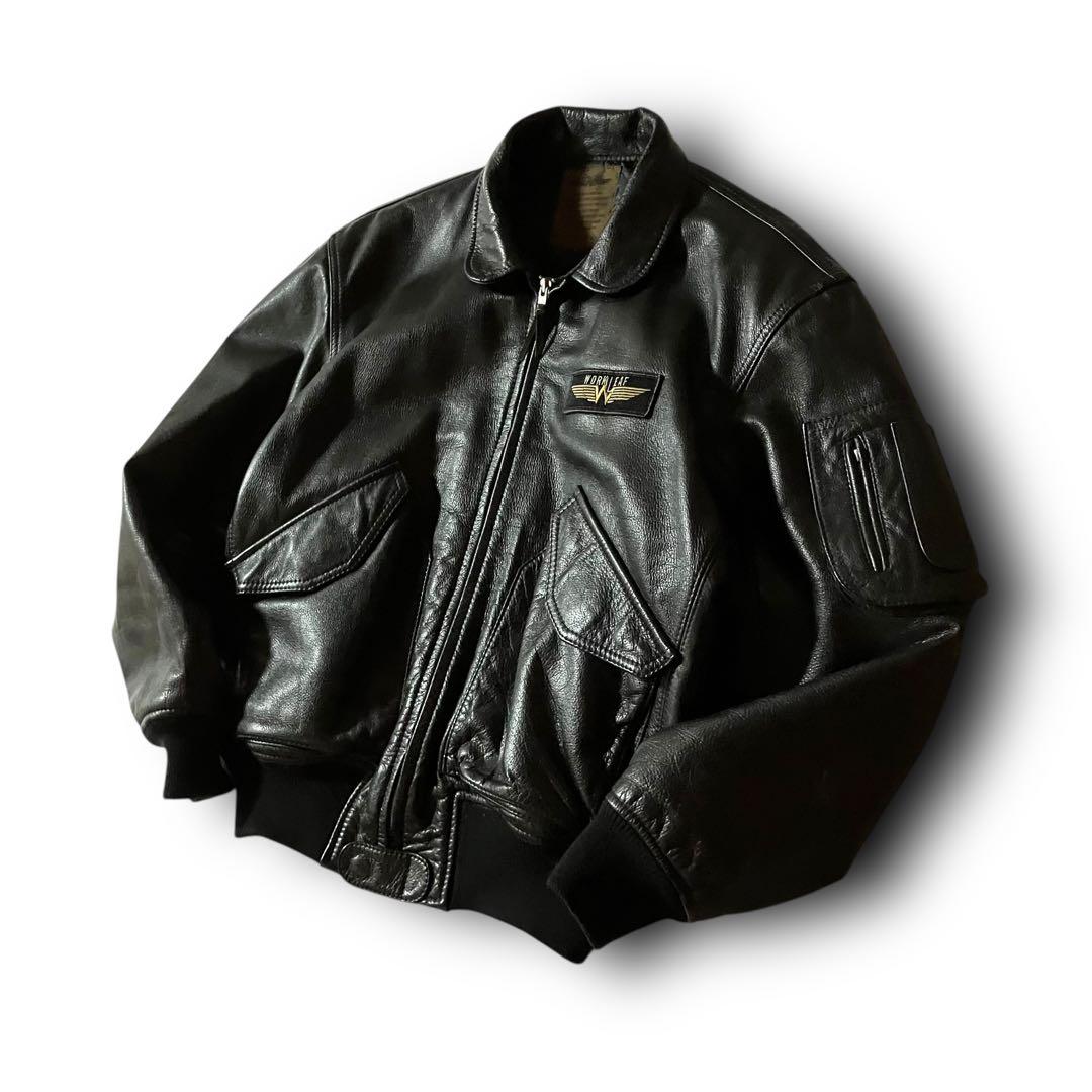 vintageレザージャケットCWU-45P型フライトジャケット本革ブラック黒L