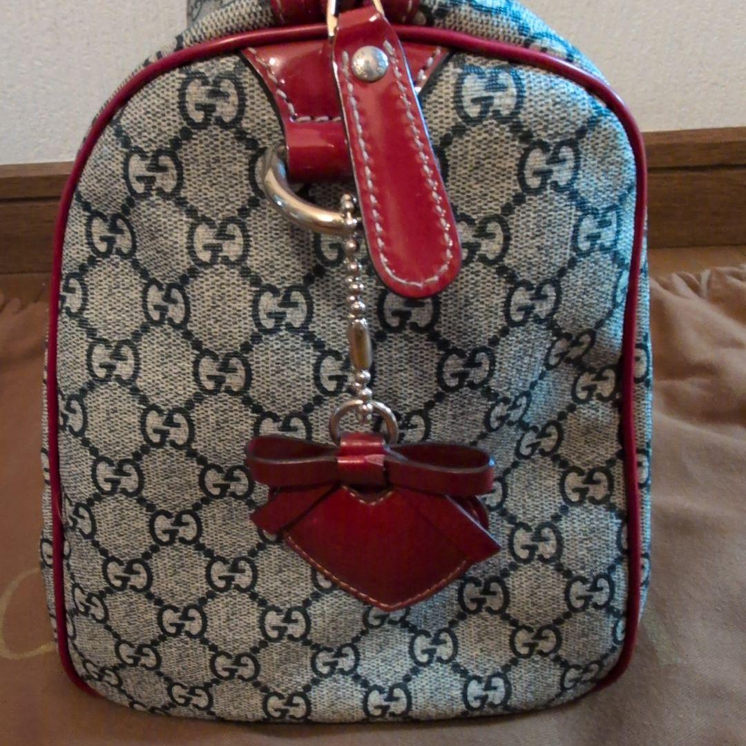 美品 グッチ GGスプリーム タトゥー ボストン バック 保存袋有 赤 紺